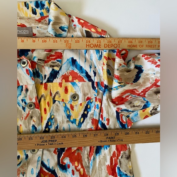 Chicos Womens Artsy cotton spandex multicolor jacket sz 2 ( M) Metal Button Up - Picture 6 of 15